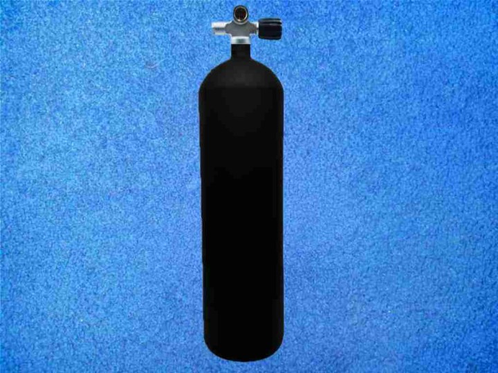 Tauchflasche 12 Liter Matt Schwarz konkav mit Brückenventil