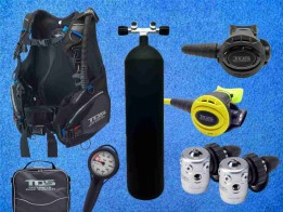 Tauchausrüstung Set mit TDS ADV Jacket, Atemregler und schwarze 12 L Flasche
