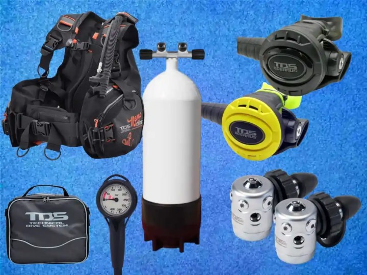 Tauchausrüstung Set mit ADV Jacket, Atemregler und 12 L Flasche