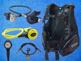Tauchausrüstung mit ADV Jacket und Atemregler